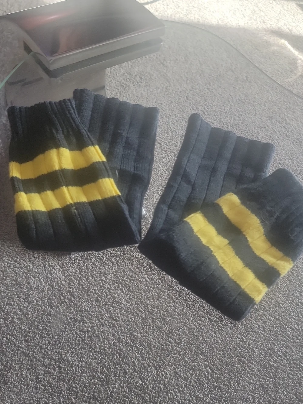 Steve Madden Leg Warmers Black with Yellow Stripe Accents